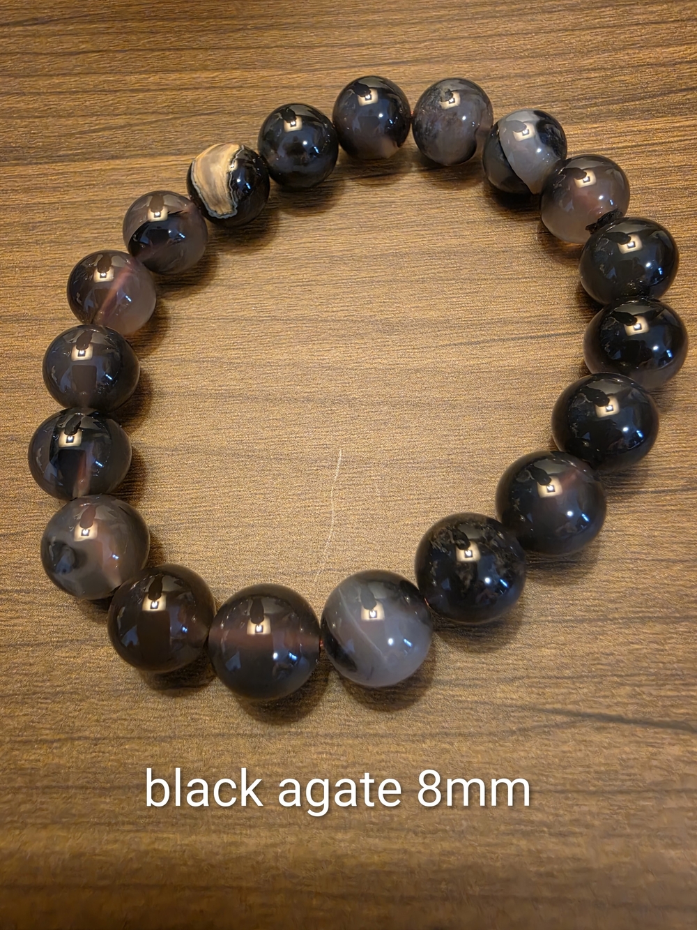Black Agate Beaded Bracelet - Men's Stretch Bracelet